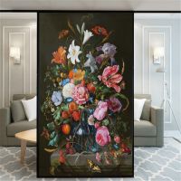 Privacy Windows Film Decorative Flower Oil Painting Stained Glass Window Stickers No Glue Static Cling Frosted Window Cling Tint