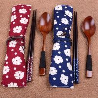 Ecological Biodegradable Portable Wooden Tableware Gift Outdoor Travel Lovers Cutlery Sets Dinnerware Kitchen Chopsticks Spoon Flatware Sets