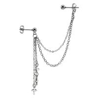 Folded Ear Bone Chain Tassels Distressed Cross Dangle Earrings for Men Women Fashion Trendy Jewelry Stainless steel Hoop earings