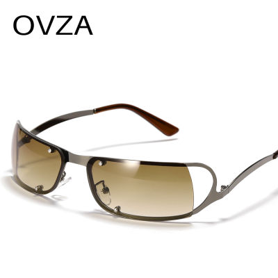 แว่นกันแดดแฟชั่น OVZA สำหรับผู้หญิงแว่นตากันแดดพังค์ไล่ระดับสี S1042กรอบโลหะ Openwork