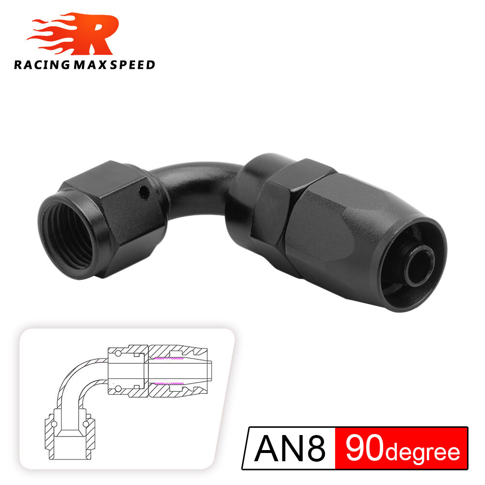 Universal Black&Red AN4/AN6/AN8/AN10 Push on Hot End Fitting Fuel Oil Cooler 0/45/90/120/180 Degree Reusable Connection Oil Hot End Car Accessories