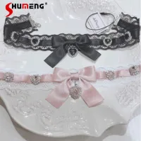 สไตล์ญี่ปุ่นน่ารัก Rhinestone รูปหัวใจสติกเกอร์ลูกไม้สร้อยคอ Choker หญิงลูกไม้เย็บหวานสาว Accesorios