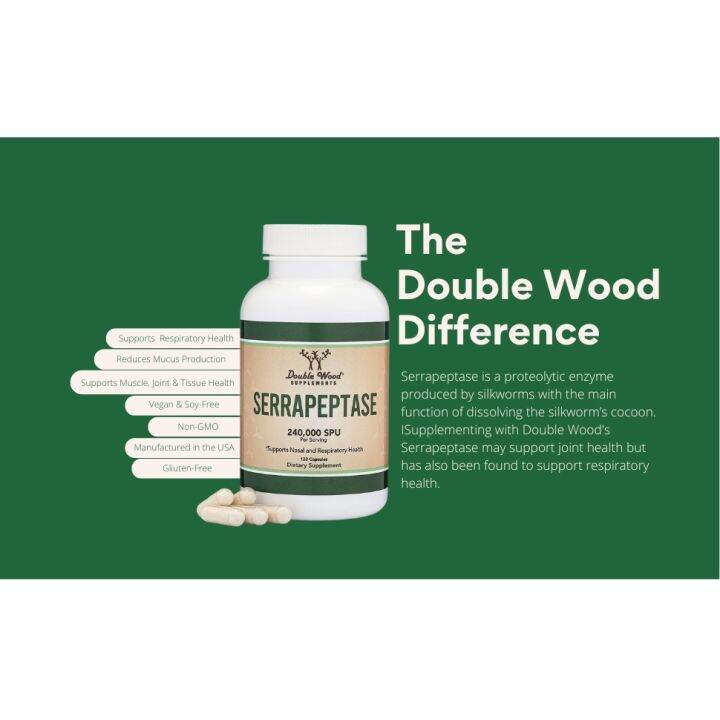 Double wood Serrapeptase 240000 SPU 120 Caps Proteolytic Enzymes for