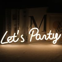 Wanxing Lets Party Neon Sign Pool Garden Birthday Celebrate Home Bar Shop Arcade Club Word LED Light Wall Decor USB Gift Lamp