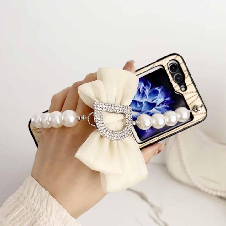 sheep-pattern-folding-screen-phone-case-with-butterfly-pearl-5-flip-for-z-wristband-suitable-u8i7