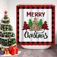 Shower Curtain Merry Christmas Decorations Red Black Buffalo Bathroom Decor Waterproof Polyester Fabric Event Party Xmas Gifts