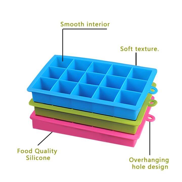 แม่พิมพ์ถาดน้ำแข็งขนาดใหญ่4-15ช่องแม่พิมพ์ซิลิโคนน้ำแข็งก้อนอาหารทนทานเครื่องทำแม่พิมพ์น้ำแข็งแบบ-diy-ใช้ซ้ำได้ทำไอศกรีมทรงสี่เหลี่ยม