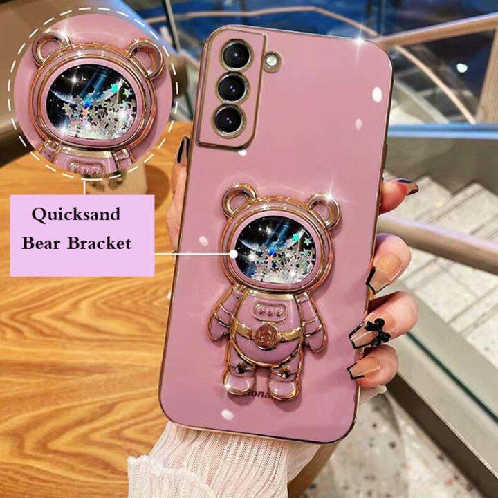 เคสมือถือชุบโลหะวางหมีอวกาศแบบทรายดูดสำหรับ-tecno-spark-8c-9t-8-7-6-go-pova-2-camon-18-16-15-pro-pop-5-lte-air-soft-cover-carterfa