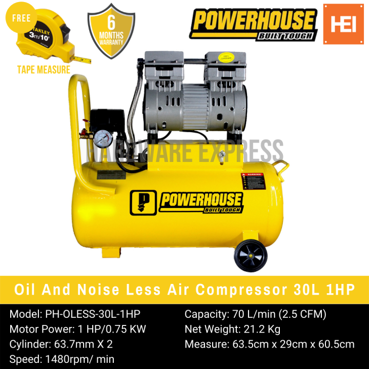 PowerHouse Oil And Noise Less Air Compressor 30 Liters 1HP (PHOLESS