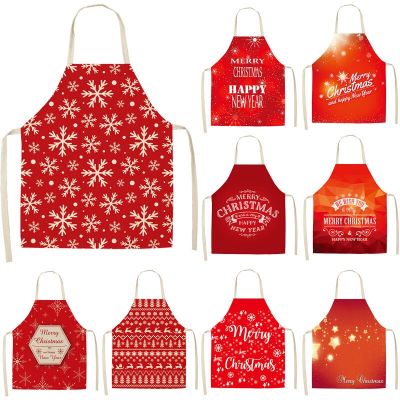 Christmas Decoration Santa Red Sleeveless cafe Apron Linen Kitchen Aprons Women Home Cooking Baking Waist Bib Pinafore Fartuchy