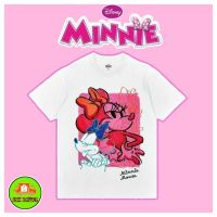 เสื้อยืดแขนสั้นคอกลมเสื้อDisney ลาย Minnie Mouse สีขาว ( MK-124 )Cotton 100%  [S-5XL]S-5XL