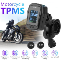 รถจักรยานยนต์ TPMS กันน้ำยางความดันระบบการตรวจสอบที่มี2เซ็นเซอร์ภายนอกอุปกรณ์เสริมยาง