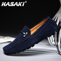 Hasaki แฟชั่นผู้ชายหนังวัว/หนังนิ่มรองเท้าขับรถแบบสบายๆลื่นบนและรองเท้าไม่มีส้นรองเท้าอย่างเป็นทางการ kasut lelaki