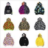 BAPE เสื้อคาร์ดิแกนมีซิปมีฮู้ดเสื้อสเวตเตอร์ชายและหญิงใส่สบาย Jaket Loreng ฤดูใบไม้ร่วง