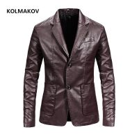 ZZOOI 2022 spring and autumn classic coat Men Fashion Leather blazers Mens Long sleeve jacket High-Quality waterproof blazer