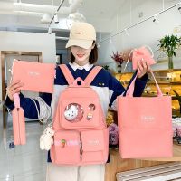 5 Pcs Set Harajuku Women Laptop Backpack Canvas School Bags For Teenage Girls Kawaii College Student Kids Book Bag Rucksack 2022