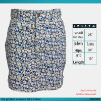 USED Lolita - Light Blue Floral Denim Skirt | กระโปรงยีนส์สั้นสีฟ้า สีขาว เอวปกติ กระโปรงทรงเอ ลายดอก y2k สายฝอ แท้ มือสอง
