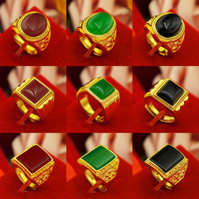 แหวนไม่ลอก แหวนหุ้มทอง⚡ไม่ลอกไม่ดำ⚡แหวน แหวนทอง ประดับหินหยก น้ำหนัก 1บาท ปรับไซส์ได้ เครื่องประดับแฟชั่น ชุบทองคำแท้96.5%
