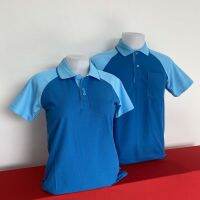 เสื้อโปโลชาย Men Polo Shirt Plain Polo T Shirt Soft Pique Short Sleeve Tops For Men Side Vents สีฟ้าเข้ม แขนฟ้าอ่อน เนื้อผ้านุ่ม สวมใส่สบาย ซึ่งมีทั้งแบบชาย และแบบผู้หญิง