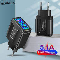 AKABEILA 5.1A 45W QC3.0เครื่องชาร์จ USB 4พอร์ต Quick Charge 3.0 4.0 Fast ตัวชาร์จไฟสำหรับ IPhone 12 X Xiaomi Samsung สมาร์ทโฟนที่ชาร์จแท็บเล็ต