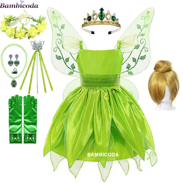 Girls Tinker Bell Costume Halloween Costume for Kids Green Fancy Dress ...