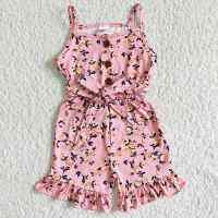 Baby Girls Summer Suspend Jumpsuit Toddlers Pink Floral Rompers Kids Clothing Overalls Outfit Children Boutique Wholesale Style