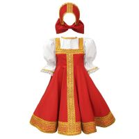 Russian Dance Girl Costume  Red Sarafan Folk Fancy Dress Kids Russian Traditional Clothing