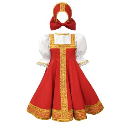Russian Dance Girl Costume  Red Sarafan Folk Fancy Dress Kids Russian Traditional Clothing