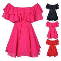 Tiered Ruffle Flowy ฤดูร้อนชุดชีฟองสำหรับสตรีเซ็กซี่ปิดไหล่ Elastic Collar Club Party Mini Dress Elegant หญิง Gowns