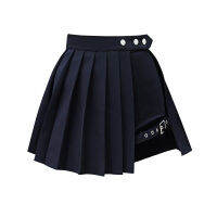 PERHAPS U Black Punk Pleated Ruched Mini Short Empire Skirt Rock And Roll S0164