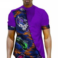 [COD] 1 drop shipping mens short-sleeved printing stitching AliExpress African ethnic sources