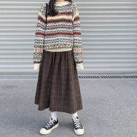 2 colors japanese style high elastic waist Long Skirts Woman 2019 autumn winter plaid A-line pleated Skirts womens (X1078)