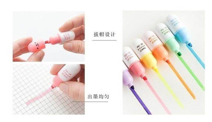 creative-highlighter-6-color-sets-cute-cartoon-style-marker-pen-color-marker-mini-highlighter-children-student-stationery