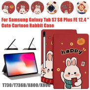 Ốp Hoạ Tiết Thỏ Dễ Thương Giá Đỡ Gấp Lại Được Cho Samsung Galaxy Tab S7 +