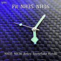 ☼นาฬิกาข้อมือ Uhrzeiger สำหรับ NH35/36 4R35เคลื่อนไหว4R36วินเทจเกล็ดหิมะ Mirar Las Manos สีเขียว Lume Regarder Les อุปกรณ์หลัก