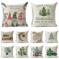 Christmas pillowcase Cartoon watercolor pillowcase linen decoration cushion cover suitable for car sofa pillowcase 18x18 inch