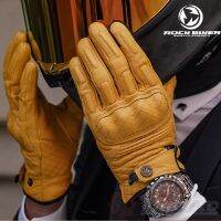 【CW】2022 New Vintage Motorcycle Gloves Cafe Racer Retro Yellow Leather Motocross Gloves Touch Screen Motorbike Biker Guantes Moto