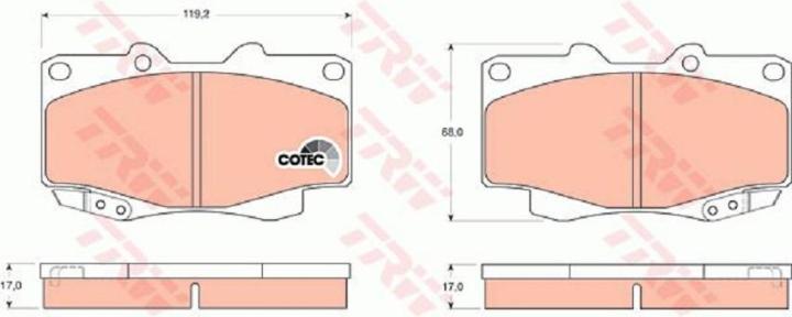 ผ้าเบรคหน้า-toyota-hilux-vigo-04-4wd-fortuner-prerunner-ตัวแรก-gdb3428ut-trw