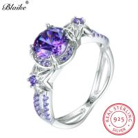 【✔In stock】 TE4QDQ SPECIALTY STORE Blaike 100% จริง925เงินสเตอร์ลิงจำลอง Alexandrite มิถุนายนแหวนหินประจำเดือนเกิดสำหรับผู้หญิงสีม่วงอ่อน Zircon ดอกไม้ดาวแหวน