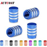 AUTCOAT 4Pcs Aluminum Car Wheel Tire Valve Caps Tyre Rim Stem Covers Airdust Waterproof For Automobiles Motorcycles Trucks BikesAdhesives Tape