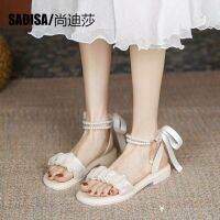SADISA New Matching Skirt Sandals Womens One-Word Flat-Soled Shoes With Pearls