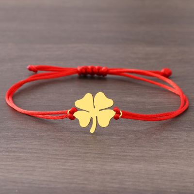 Stainless Steel Bracelets Trendy Clover Hand Braided Lucky Black Red Rope Fashion Charm Bracelet For Women Jewelry Party Gifts