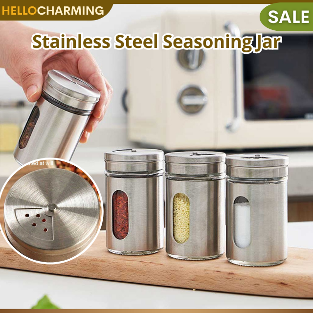 Adjustable Seasoning Shaker Glass Spice Jars 100ml Stainless Steel Lid Salt  Pepper Shaker Dispenser Refillable