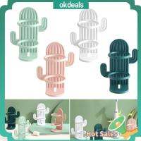 OKDEALS รูปร่างแคคตัส ที่ใส่แปรงสีฟัน อุปกรณ์ติดผนัง ระบายน้ำได้รวดเร็ว ชั้นเก็บแปรงสีฟันไฟฟ้า แฟชั่นสำหรับผู้หญิง การประหยัดพื้นที่ ของใช้ในห้องน้ำ