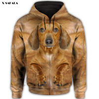 Dachshund Cute Dog Over 100 Varieties 3D Print Zipper Hoodie Men Pullover Sweatshirt Hooded Jersey Outwear Coat