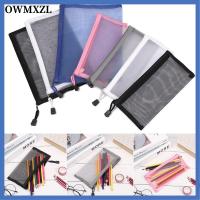 OWMXZL 1pc ของขวัญ สีทึบ กระเป๋าถือ กระเป๋าใส่เหรียญ แต่งหน้า เครื่องเขียน กริดโปร่งใส กระเป๋าใส่ปากกาตาข่าย ที่เก็บเครื่องสำอาง กระเป๋าดินสอแบบมีซิป