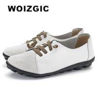 WOIZGIC รองเท้าหนังแท้สตรี,โลฟเฟอร์ส้นแบนรองเท้านางระบำลูกไม้ขึ้นนุ่มขนาดพิเศษ43 44 MX-052