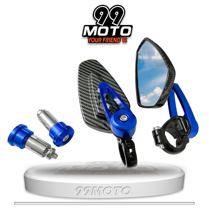 99moto-กระจกปลายแฮนด์crg-เกรดaaa-หลังเคฟล่า-ใส่ได้ทุกรุ่น-1คู่-เลนส์ฟ้าตัดแสง