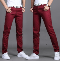 H-H Men Fashion Middle Waist Solid Color Cal Pants Soft Cotton Straight Trousers