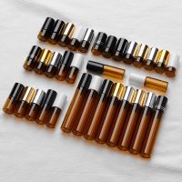 30Pcs 1ml 2ml 3ml 5ml 10ml Amber Thin Glass Roll on Bottle Sample Test Essential Oil Perfume Vials with Black Roller Metal Ball